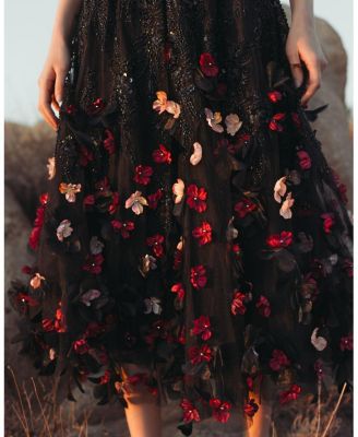  Sleeveless Beaded Midi Dress With 3D Flowers