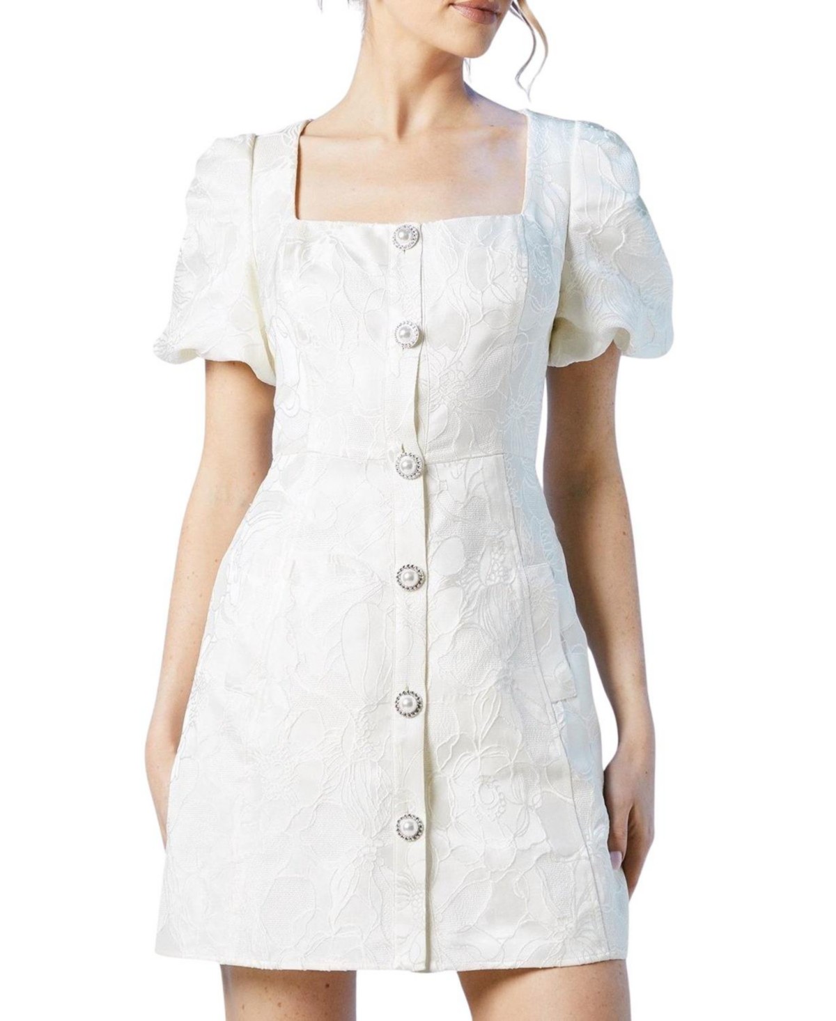 Jewel Button Bridal Mini Dress