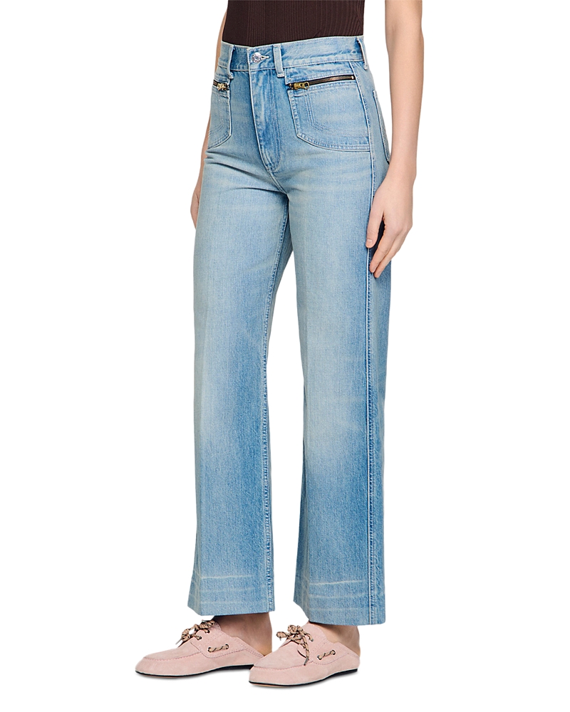 Sandro Faded Straight Zipped Cotton Jeans In Blue Jean