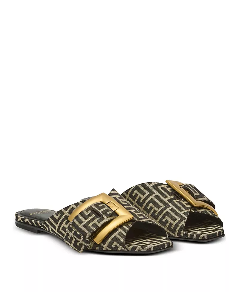 Balmain Women's Flat Monogram Jacquard Anthem Sandals