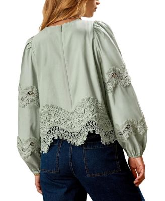 Lace Panel Insert Long Sleeve Blouse