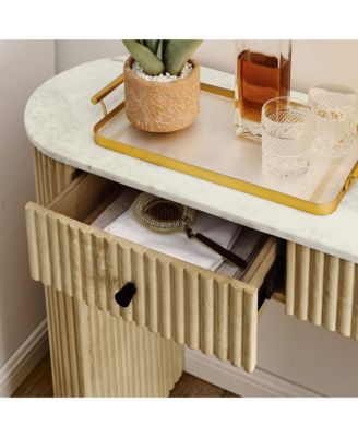  Caldera 42" Curved Solid Wood and Marble Console Table