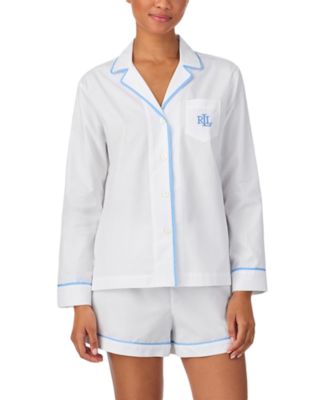 Long Sleeve Herringbone Woven Notch Collar Boxer Pajama Set