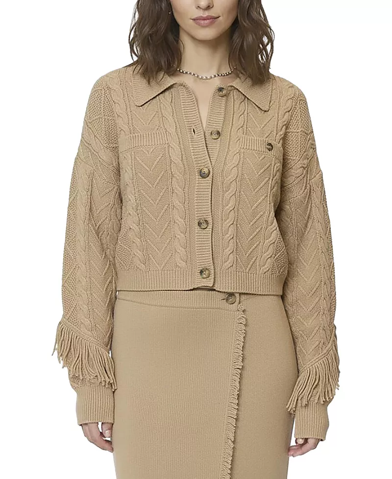 Central Park West Women's Elyse Cabled Fringe Sweater Cardigan