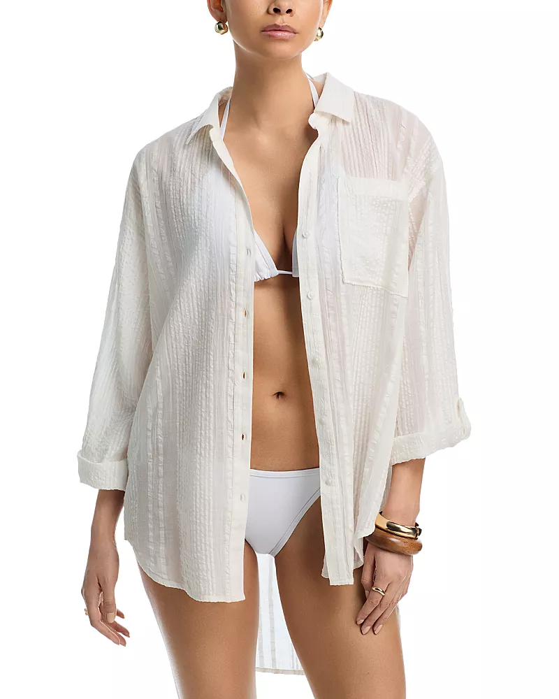 Echo Lamai Boyfriend Shirt Swim Cover-Up