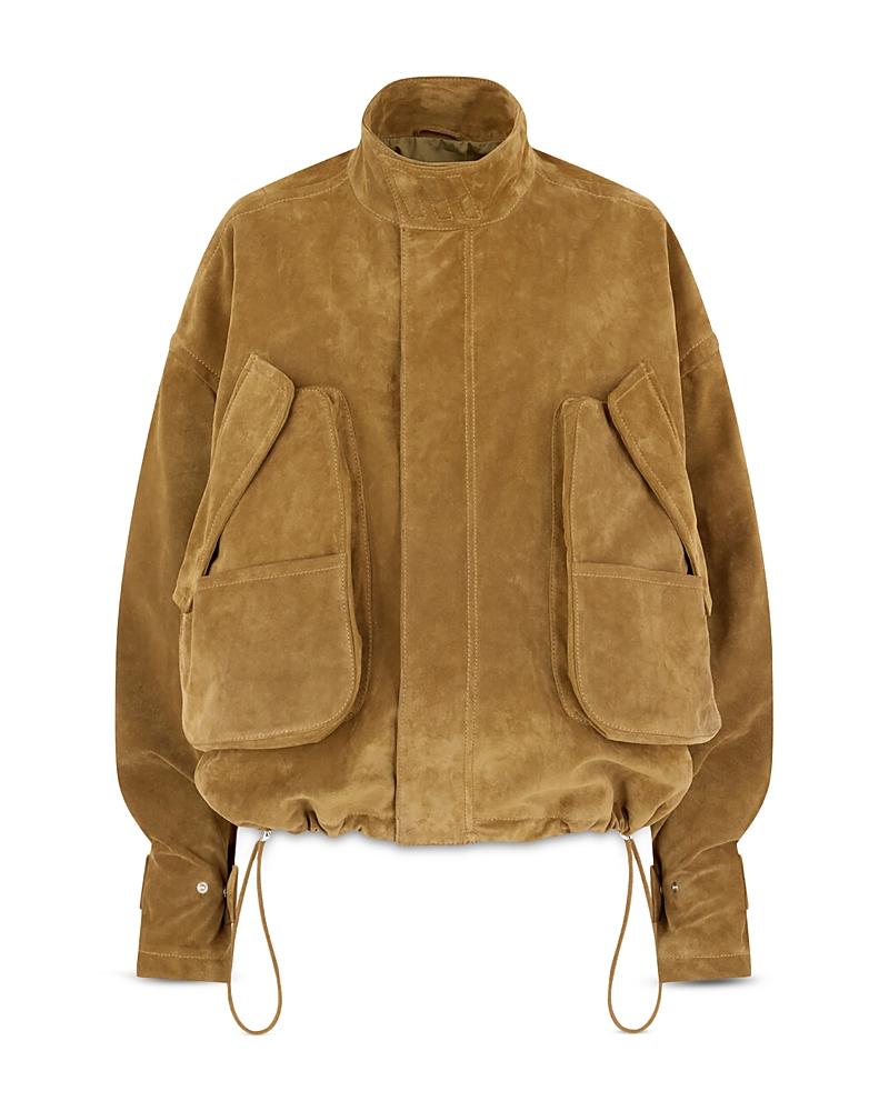 Attico Leather Bomber Jacket In Brown