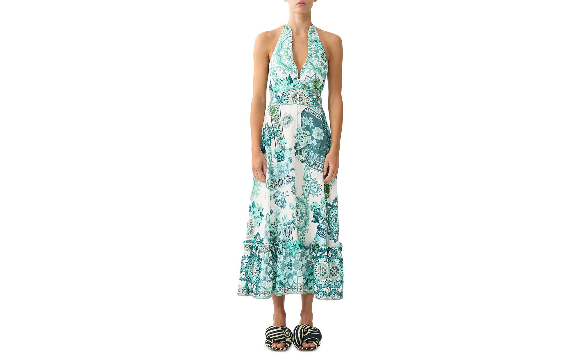 Balearic Bebé Linen Ruffle Neck Halter Dress - Image 1