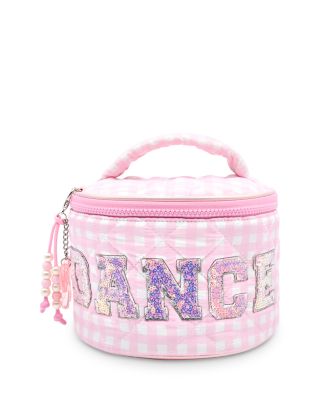 Omg Accessories Kids' Girls' Dance Checkered Quilted Round Train Case With Bow Charm - Ages 6-14 In Pink