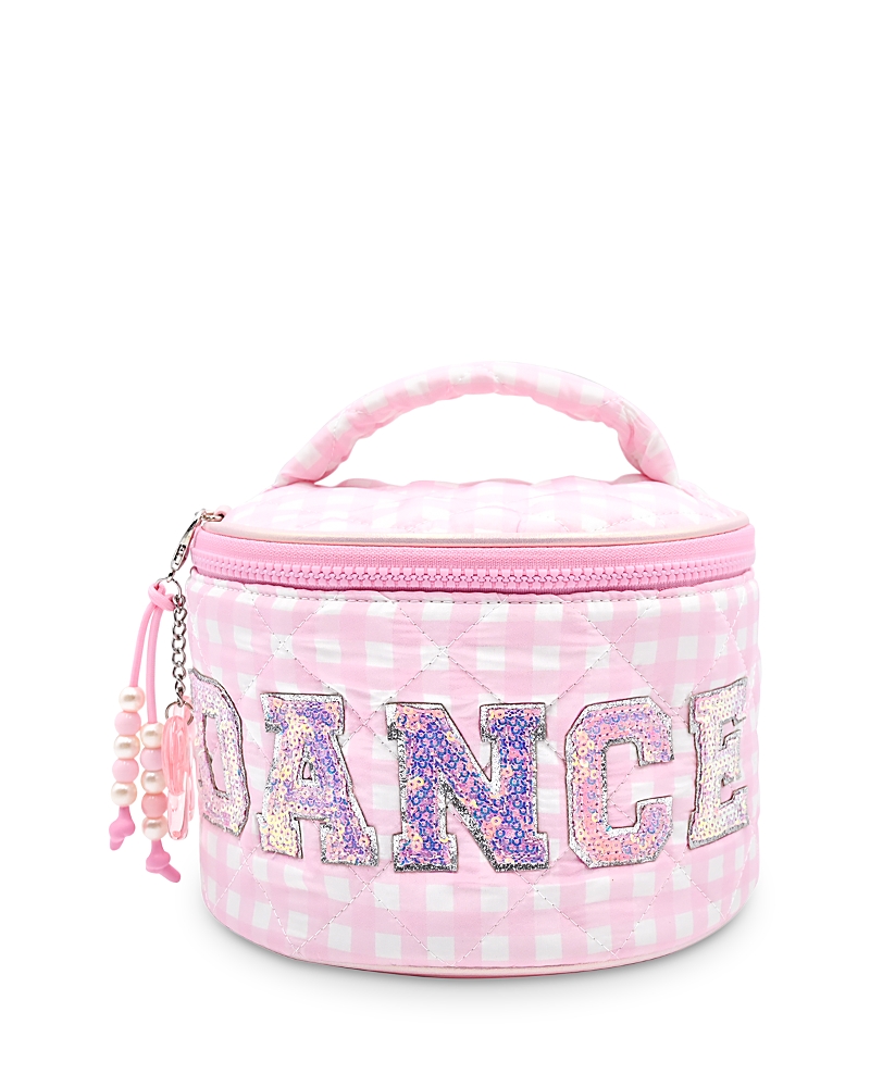 Omg Accessories Kids' Girls' Dance Checkered Quilted Round Train Case With Bow Charm - Ages 6-14 In Pink