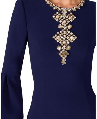 Margoni Bell-Sleeve Embellished Midi Dress