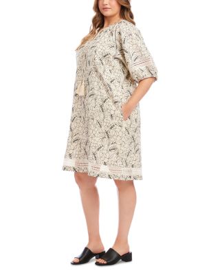 Plus Size Puff Sleeve Tassel Dress