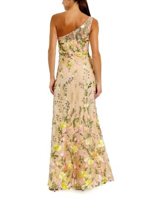  Petite One Shoulder Lace Embroidered Gown
