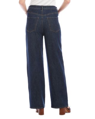 Denim High Rise Drawstring Wide-Leg Jeans in Denim