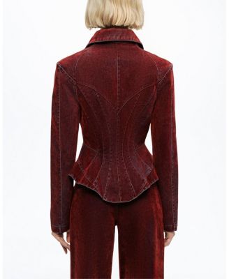 Velvet Corset-Seamed Peplum Jacket