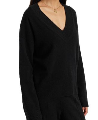  Women's V Neck Wool Cashmere Slouchy Lightweight Sweater