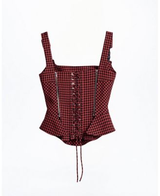  Checked Buckle Strap Corset Top