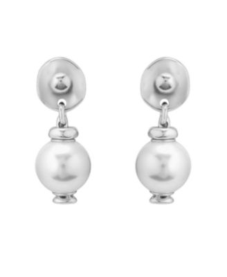 Unode50 Medallion Pearl Drop Earrings In Silver