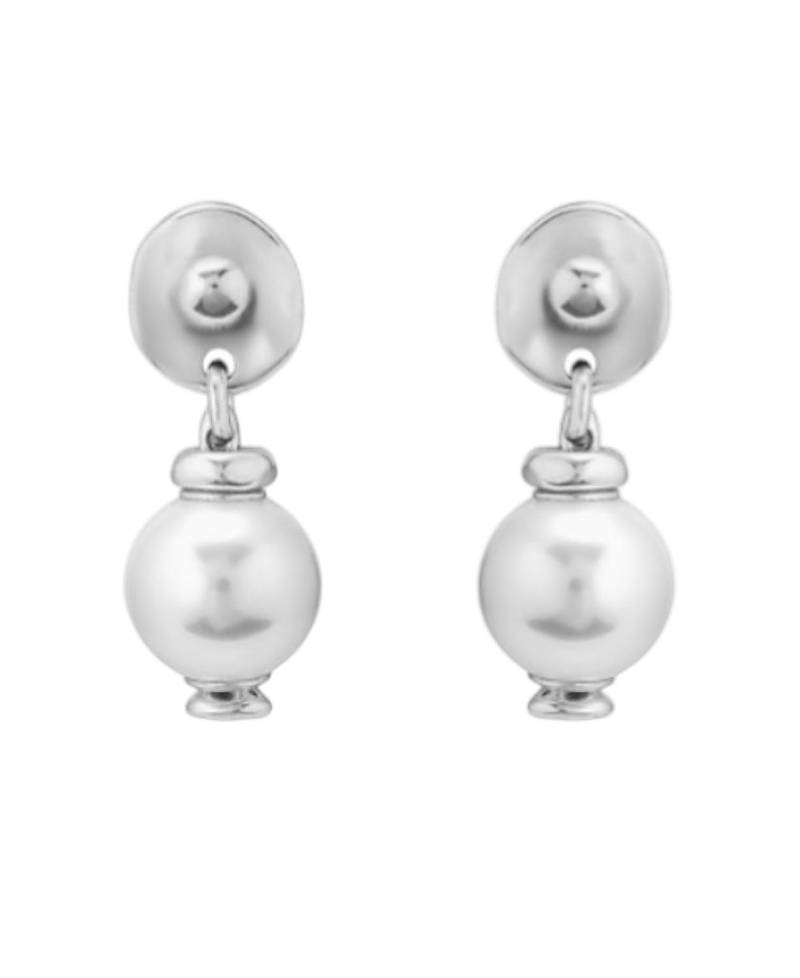 Unode50 Medallion Pearl Drop Earrings In Silver