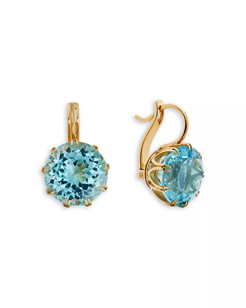 Ileana Makri 18K Yellow Gold Fine Crown Blue Topaz Crown Drop Earrings