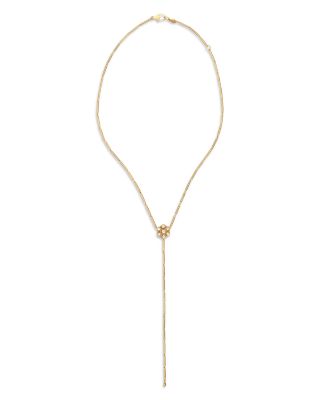 18K Yellow Gold Fine Florescence Champagne Diamond Lariat Necklace, 14.96-16.53"