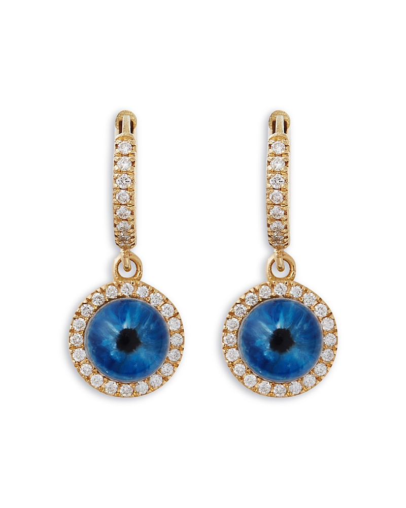 Ileana Makri 18K Yellow Gold Fine Evil Eyes Hand Painted Quartz & Diamond Drop Earrings