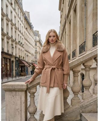  Fabric Jacket with Detachable Shearling Lamb Collar