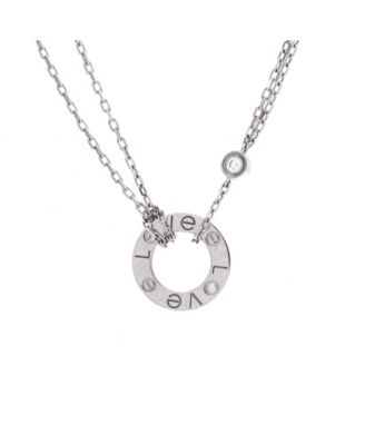  2 Diamonds Love Pendant Necklace 18K White Gold with Diamonds 16.25"