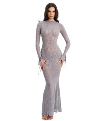 Waylynn Burnout Velvet Detail Animal Print Mesh Backless Maxi Dress