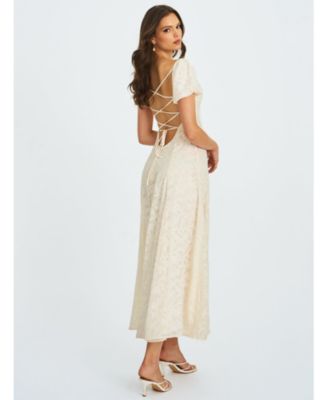  Pandora Bubble Sleeve Backless Maxi Dress