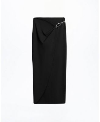 Ring-Buckle Asymmetric Wrap Maxi Skirt