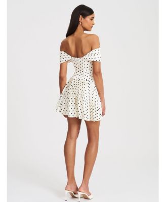  Edeline Polka Dot Off-shoulder Pleated Mini Dress