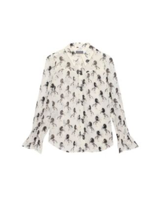  Women's Horse Print Sheer Blouse