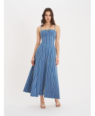 Abygail Stripe Cotton Denim Maxi Dress
