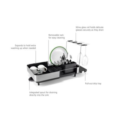 Extend Steel Plus Expandable Dish Rack with Wine Glass Holder - Black