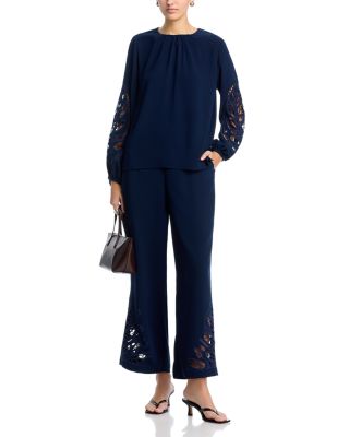 Embroidered Sleeve Crewneck Blouse