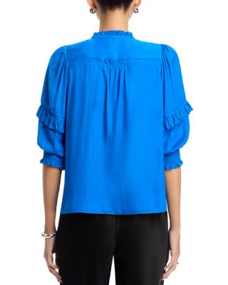 Ruffled Three Quarter Sleeve Crewneck Blouse