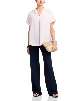Poplin Collar Short Sleeve Pullover Top