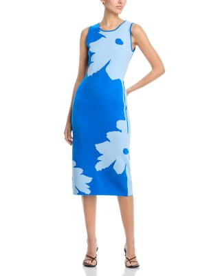 Two Tone Jacquard Graphic Floral Sweater Dress