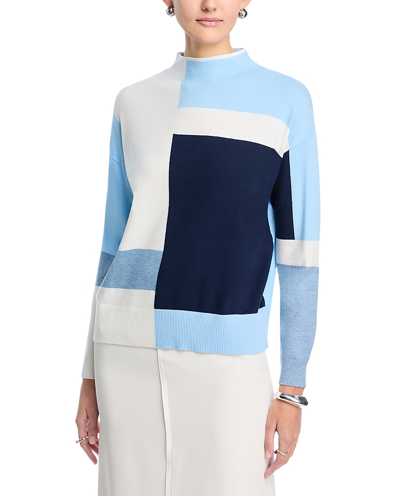 T Tahari Mock Neck Modern Colorblock Sweater