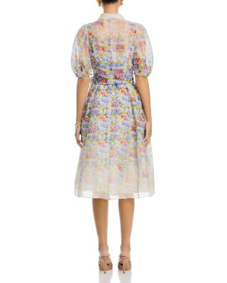Silk Linen Printed Puff Sleeve Dress