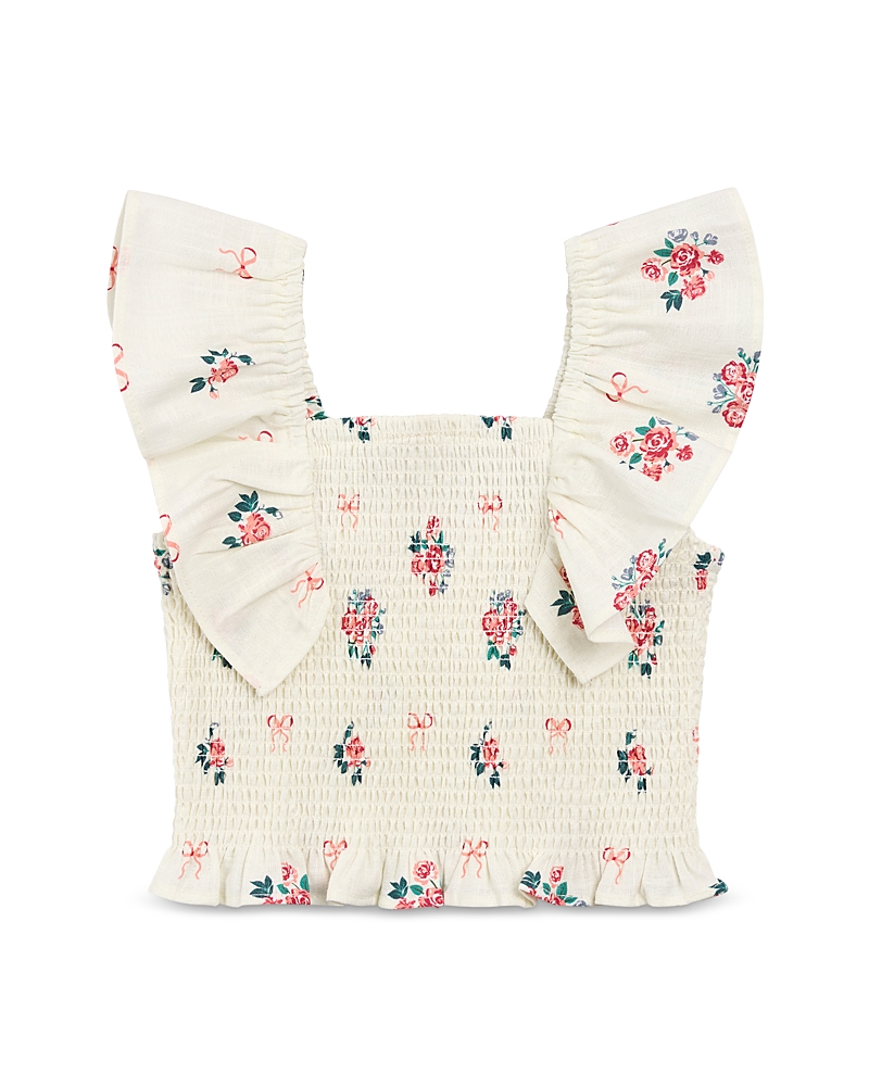 Miles The Label Girls' Flutter Sleeved Smocked Woven Top - Little Kid, Big Kid