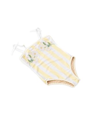 Girls' Embroidered Butter Striped Swimsuit - Little Kid