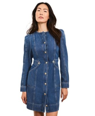  Women's Denim Puff Sleeve Mini Dress