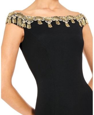  Valorie Beaded Off-Shoulder Midi Dress