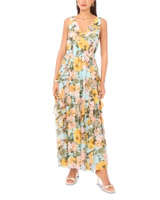 Sleeveless V-Neck Ruffle Maxi Dress