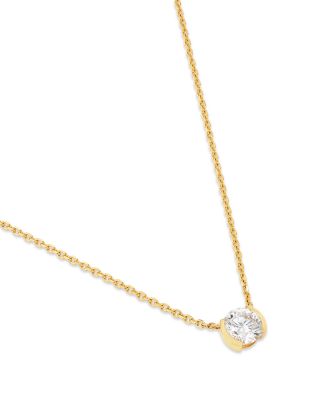 14K Yellow Gold Lab Grown Diamond Half Bezel Pendant Necklace, 16-18"