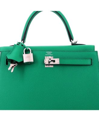 Kelly 25 Handbag Green Epsom with Palladium Hardware