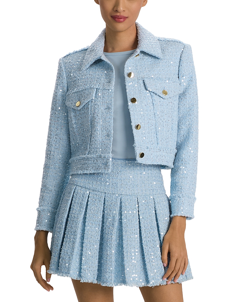Alice and Olivia Chloe Sparkle Tweed Cropped Jacket