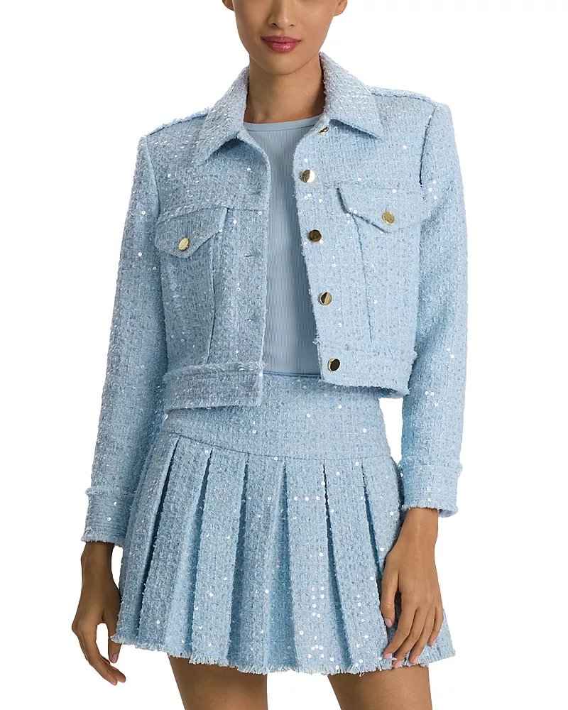 Alice and Olivia Chloe Sparkle Tweed Cropped Jacket