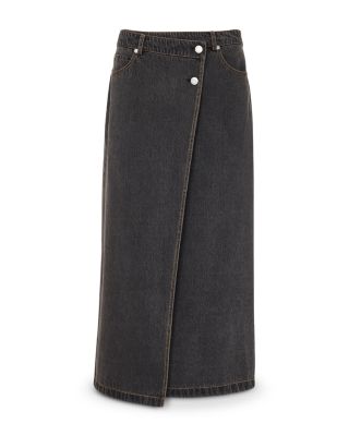 Denim Button Wrap Midi Skirt